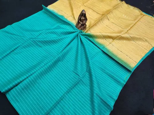 Soft Kota Dual Shade Saree with Steple Stripes & Sequin Pallu
